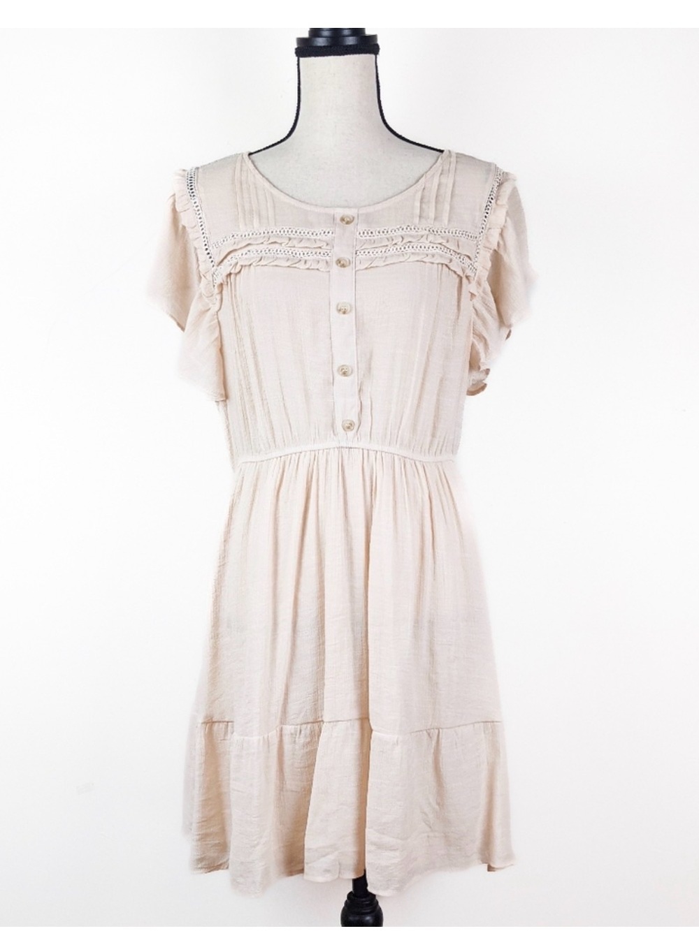 NWT Perch by Blu Pepper Cream/Peach 
Lace Accent Mini Dress, Size 1XL